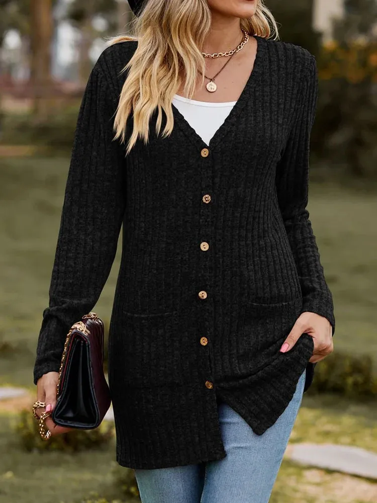 Winter Ribbed Button Knitted Slim Fit Cardigan