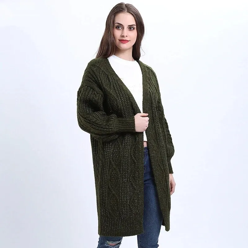 Women's Autumn/Winter Casual Knitted V-Neck Long Cardigan