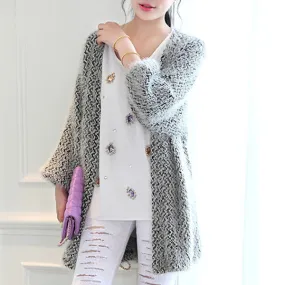 Women's Colored Casual Loose Long Knitted Cardigan