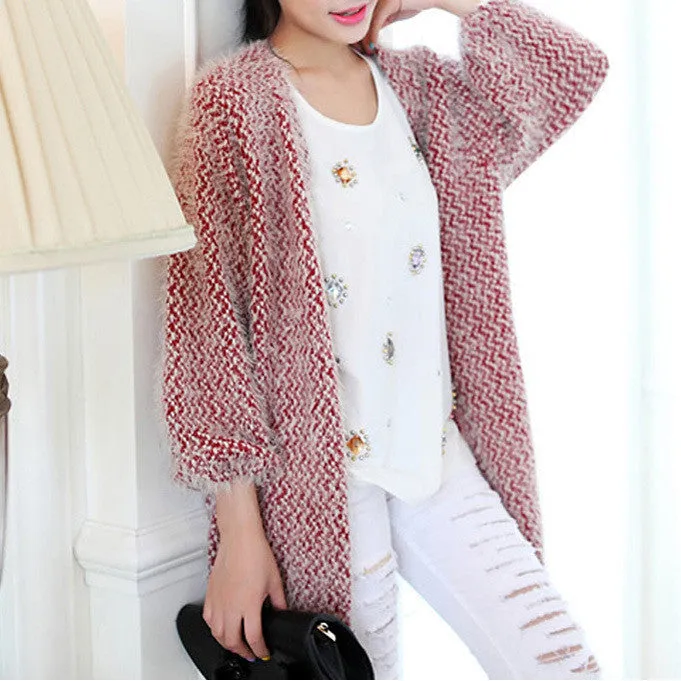 Women's Colored Casual Loose Long Knitted Cardigan