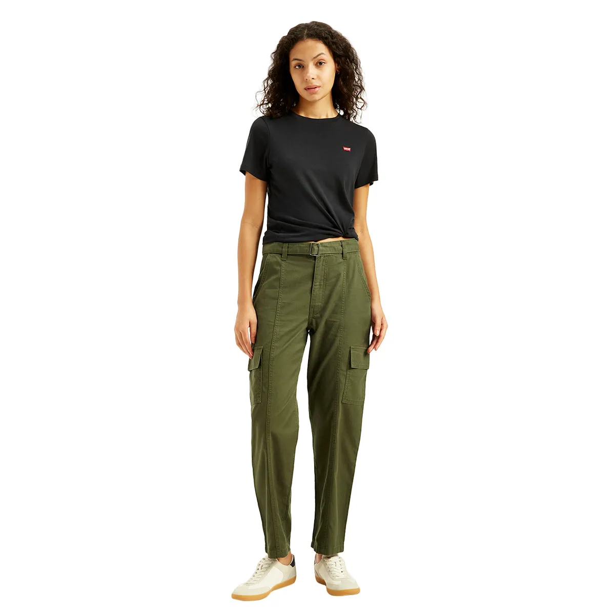 Women's Mid Rise Olive Regular Fit Cargo Trousers