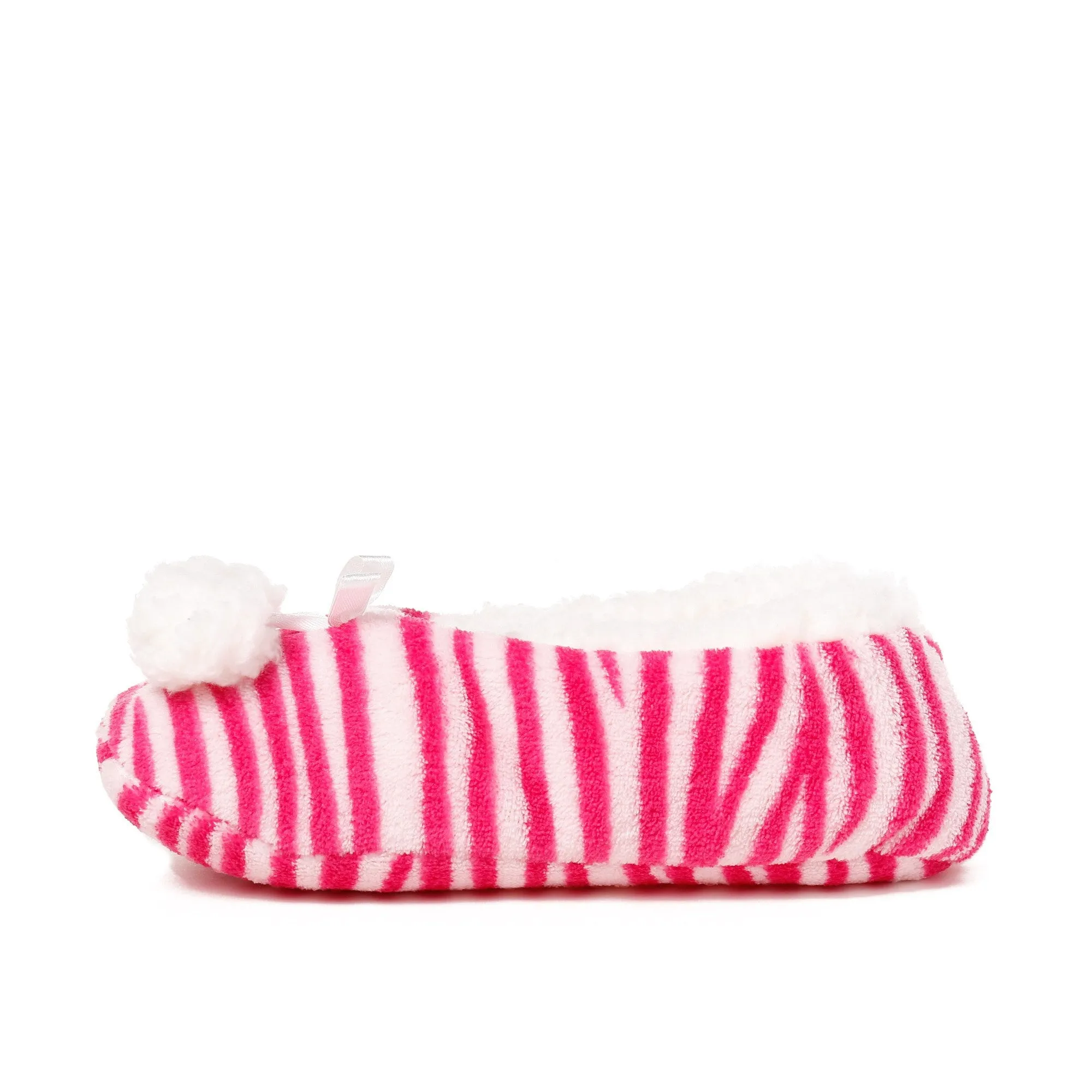 Women's Plush Coral Fleece Ballet Slipper with Pom Detail