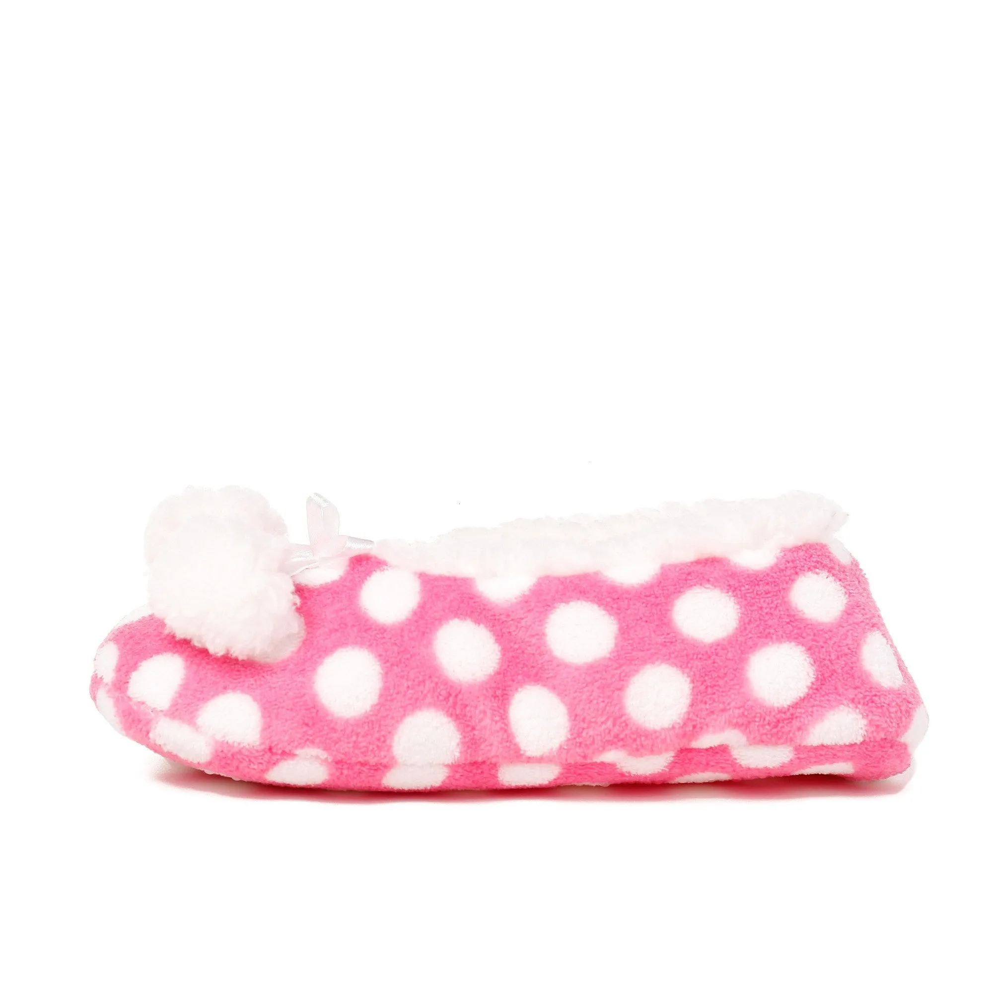 Women's Plush Coral Fleece Ballet Slipper with Pom Detail