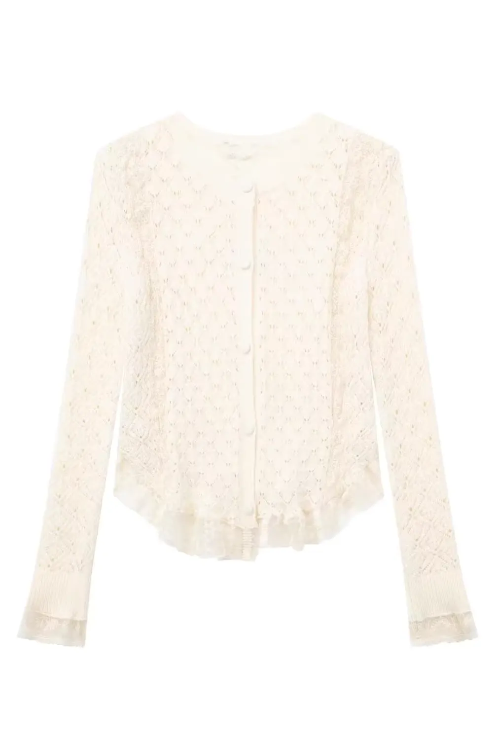 'Yolanda' Lace Ruffled Knitted Cardigan